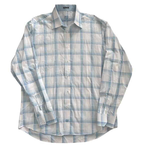 BUGATCHI PLAID LOGO BUTTON DOWN MENS SHIRT L PREPPY OFFICE CLASSIC - Picture 1 of 4